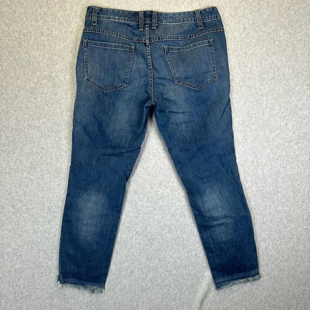 Free People Women’s Size 29 Skinny Jeans Blue Dark Wash Distressed Denim Raw Hem